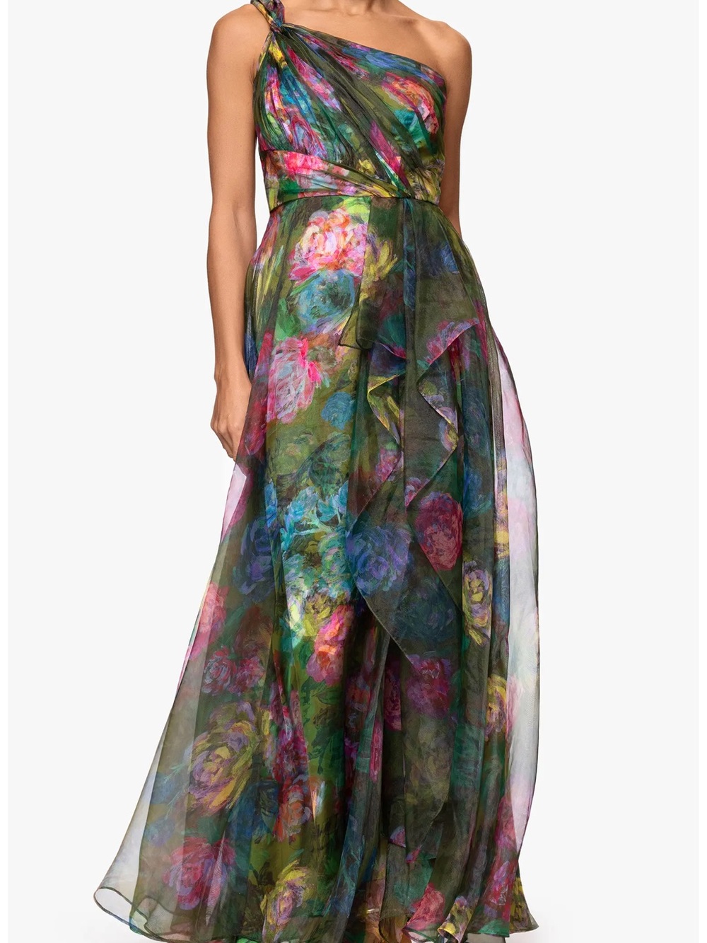 One-Shoulder Floral Gown